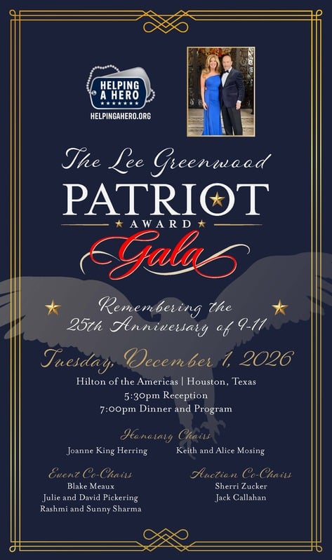 Lee Greenwood Patriot Award Gala 2026 The Lee Greenwood Patriot Award Gala, Tuesday, December 1, 2026, Hilton of the Americas, Houston, Texas